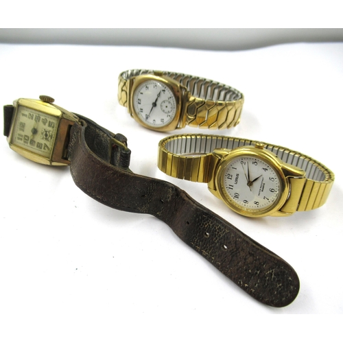 1366 - Gentleman's 9ct gold cased wristwatch on a plated expandable strap, together with a rolled gold gent... 