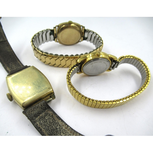 1366 - Gentleman's 9ct gold cased wristwatch on a plated expandable strap, together with a rolled gold gent... 