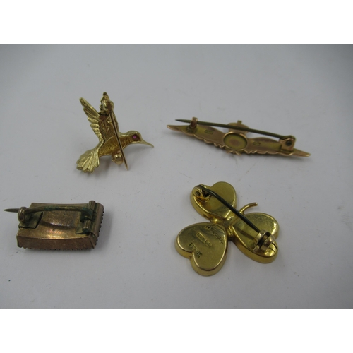 1367 - 14ct Gold kingfisher brooch, small 19th Century memorial brooch, a 9ct gold RAF brooch and a 9ct gol... 