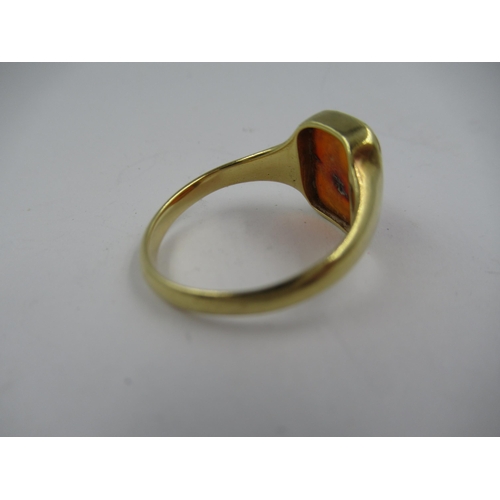 1374 - 18ct Yellow gold and cornelian inset seal ring, 5.5g