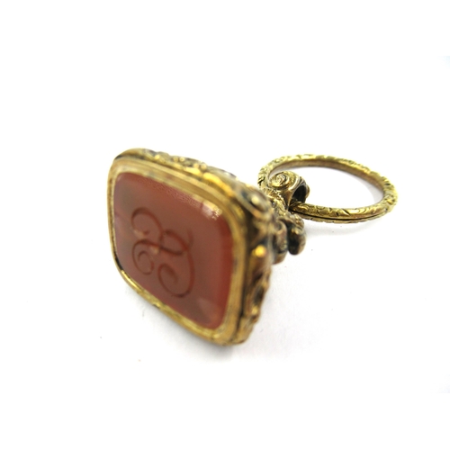 1381 - 19th Century gold plated fob seal with cornelian insert