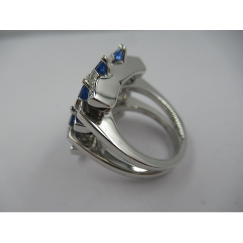 1384 - Alfieri & St. John, large 18ct white gold ring set multiple diamonds and sapphires, size 'M.5'