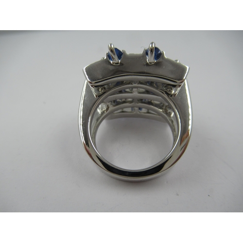 1384 - Alfieri & St. John, large 18ct white gold ring set multiple diamonds and sapphires, size 'M.5'