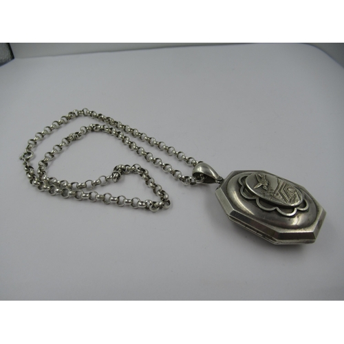 1398 - Victorian octagonal silver locket on chain of Aesthetic design