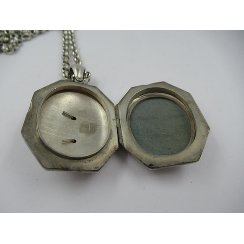 1398 - Victorian octagonal silver locket on chain of Aesthetic design