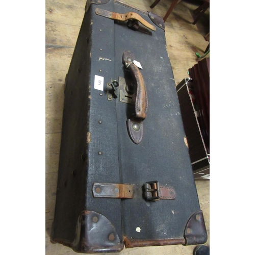 140 - Vintage leather suitcase with brass locks