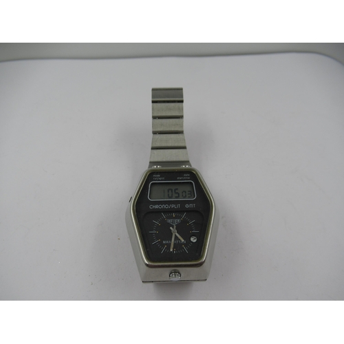 1405 - Tag Heuer, gentleman's coffin shaped stainless steel digital and analogue wristwatch, with original ... 