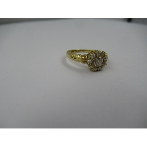 1423 - 18ct Yellow gold diamond cluster flowerhead ring, size 'M.5'