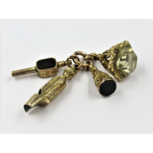 1435 - 19th Century gold dog whistle, two seals and a watch key