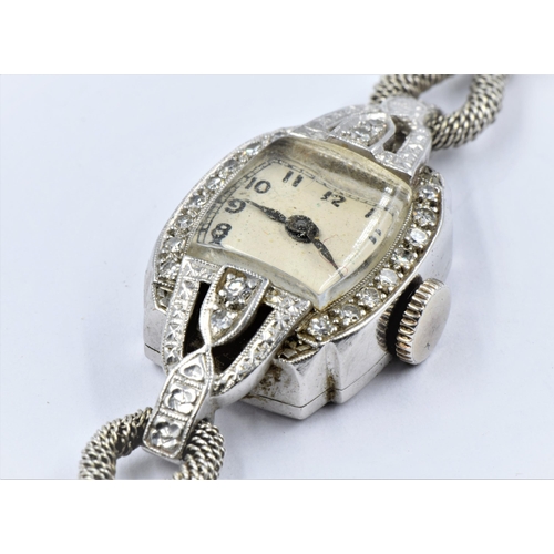 1437 - Ladies platinum diamond set cocktail watch on 9ct white gold strap, gross weight 18g