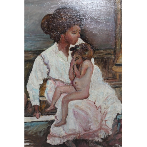 1439 - F. Diest, oil on canvas, mother and child in an interior, signed Diest, 21ins x 18ins approximately,... 