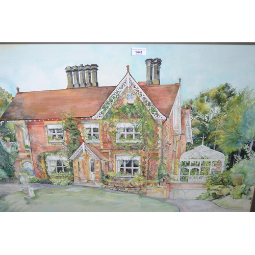 1441 - R. Jeanneret, watercolour, view of a Victorian country house (Romanoff Lodge, Tunbridge Wells), sign... 