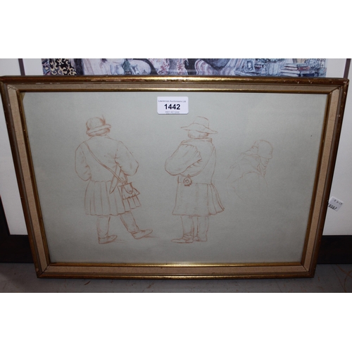 1442 - Style of Morland, red chalk drawing, figure study, 9.5ins x 14ins