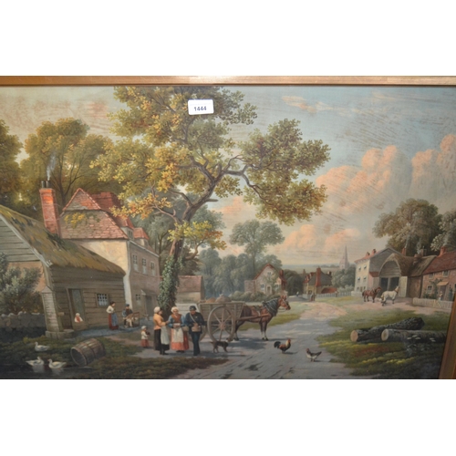 1444 - Pair of large gilt framed coloured prints, rural village scenes