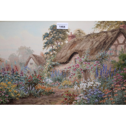 1464 - J. Halford Ross, watercolour, summer garden scene with thatched cottages, signed, 13.75ins x 20ins, ... 