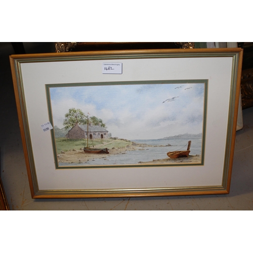 1482 - Nigel Hallard, oil on board, a duck before a barn door, signed 7.5ins x 5.5ins, gilt framed, togethe... 