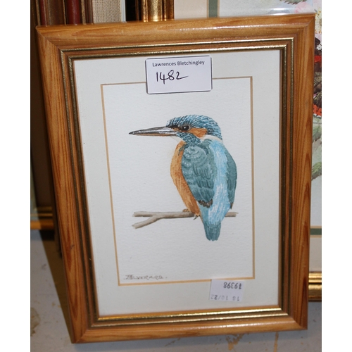 1482 - Nigel Hallard, oil on board, a duck before a barn door, signed 7.5ins x 5.5ins, gilt framed, togethe... 