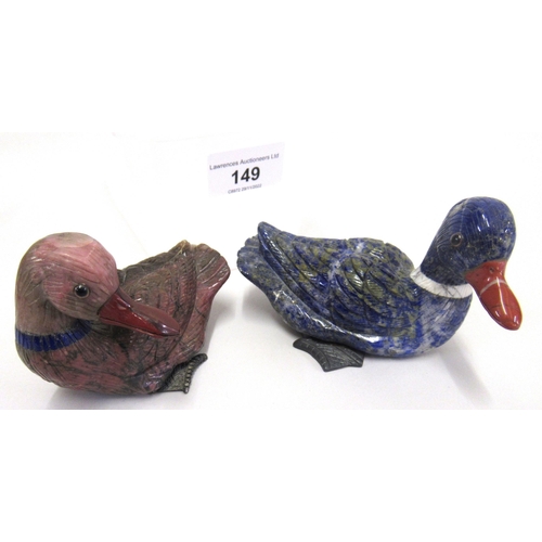 149 - Two Chinese carved hardstone figures of ducks, 4ins wide