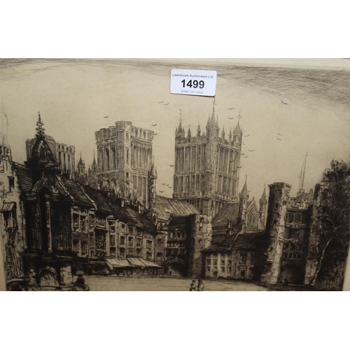 1499 - Pair of Artist signed etchings, views of Ely and Lincoln cathedrals, 11ins x 14ins, framed