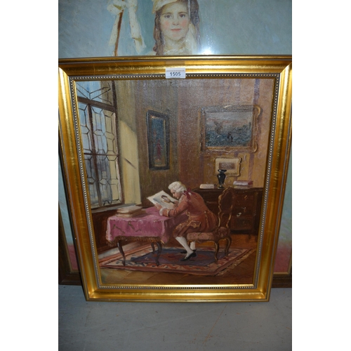 1505 - Hungarian School oil painting on canvas, interior scene with figure at a desk, signed Beroyis,  gilt... 