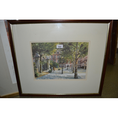 1643 - Michael Aubrey, watercolour figures in a street scene, signed, 10ins x 13.5ins, framed