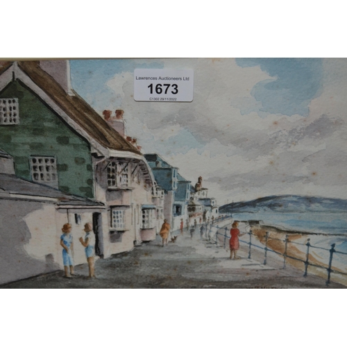 W.J Hilsdon, watercolour, Lyme Regis coastal scene, 7ins x 10ins, framed