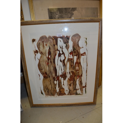 1733 - Moria Hyde, mixed media abstract study, signed and dated 2007, 23ins x 17ins, framed