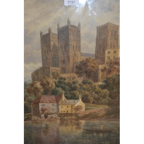 1737 - 19th Century watercolour, view of Durham Cathedral with river to the foreground, 19ins x 13.5ins, gi... 