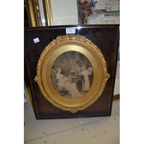 1739 - Good quality oval gilded composition frame housing a print of a lady, together with another similar ... 