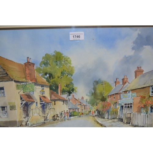 1746 - Douglas Baldwin, watercolour, rural street scene with figures (possibly Banstead High Street), 14ins... 