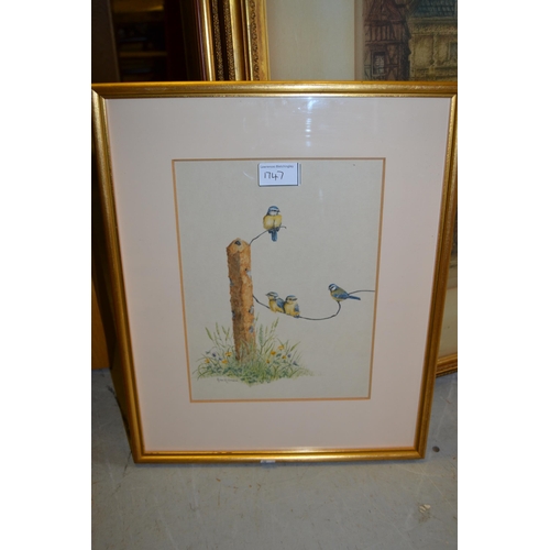 1747 - Anne Hillman, two watercolours, studies of an owl and blue tits, signed and gilt framed