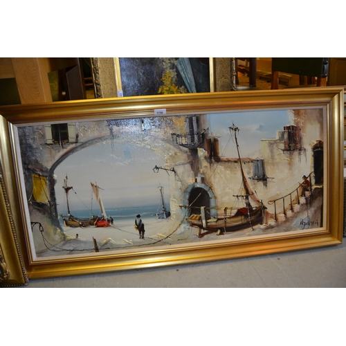 1750 - 20th Century oil on canvas, Continental harbour scene with figure below an archway, signed Agrulay, ... 