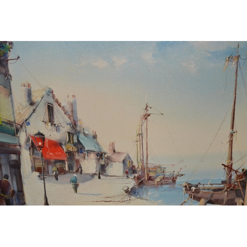 1751 - 20th Century oil on canvas, harbour scene, signed Agrulay, 14.5ins x 17.5ins, gilt framed