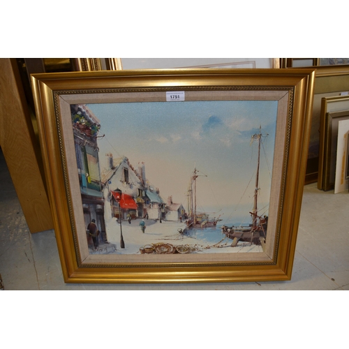 1751 - 20th Century oil on canvas, harbour scene, signed Agrulay, 14.5ins x 17.5ins, gilt framed