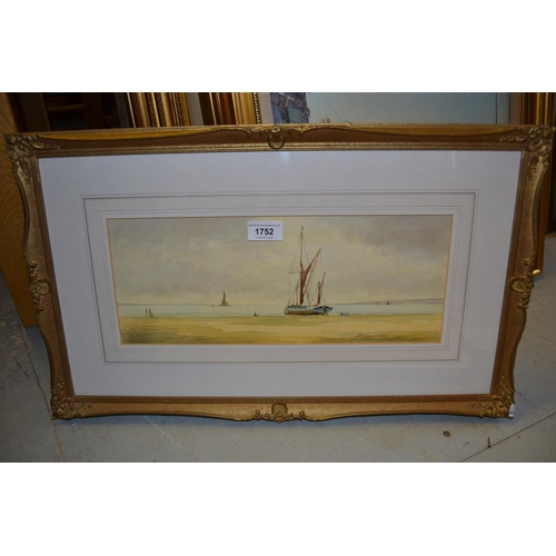 1752 - Des Harradiene, pair of watercolours, coastal scenes, signed, 6ins x 14.5ins, gilt framed