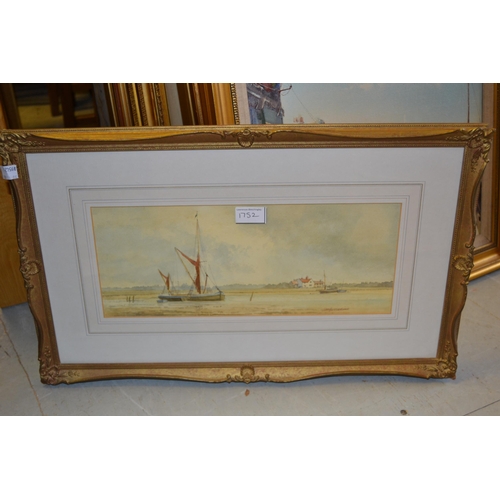 1752 - Des Harradiene, pair of watercolours, coastal scenes, signed, 6ins x 14.5ins, gilt framed