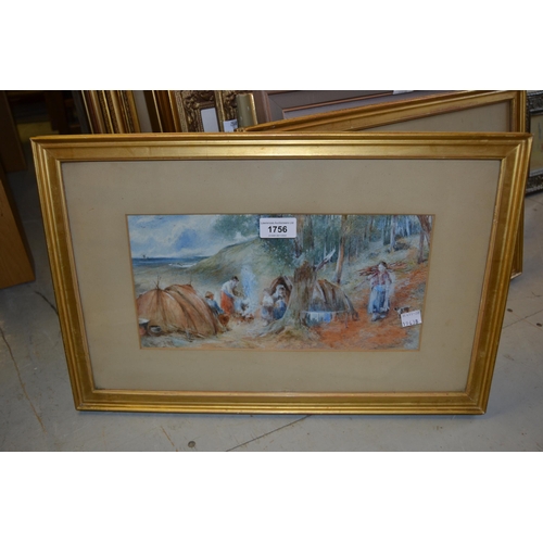 1756 - H. Roberts, pair of early 20th Century watercolours, gypsy encampments, signed and dated 1908, 6ins ... 