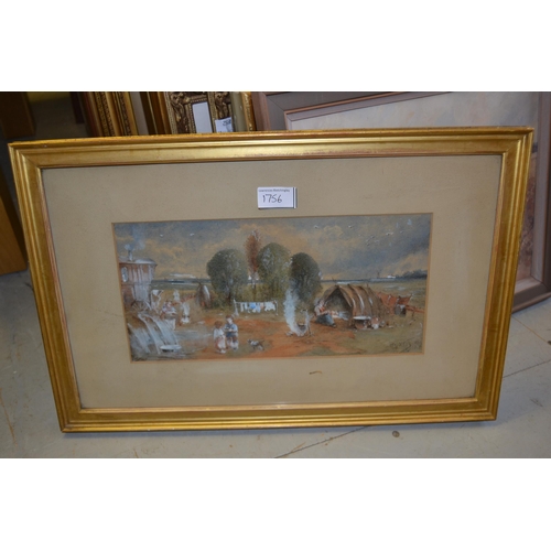 1756 - H. Roberts, pair of early 20th Century watercolours, gypsy encampments, signed and dated 1908, 6ins ... 