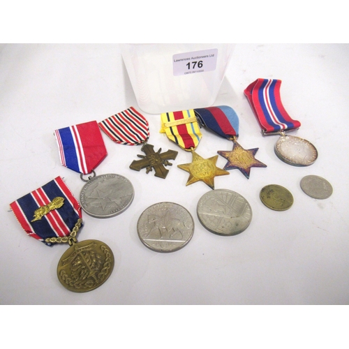 176 - World War II three medal group including Africa star with eighth army bar, together with four other ... 