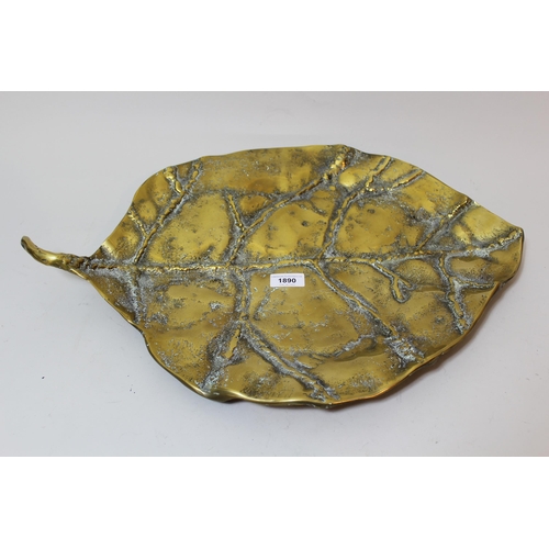 1890 - David Marshall, large cast brass leaf form platter, unsigned (from his earlier works)