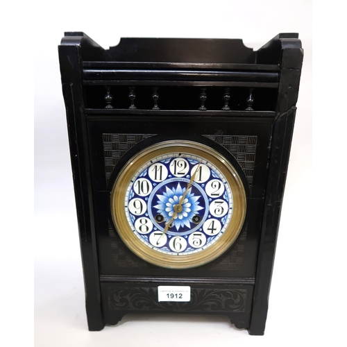 1912 - English ebonised Aesthetic movement mantel clock by Elkington & Co., the blue enamel dial with Arabi... 