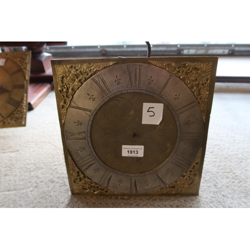 1913 - 10in Thirty hour brass longcase clock dial with bird cage movement by Thomas Hill, Lambourn