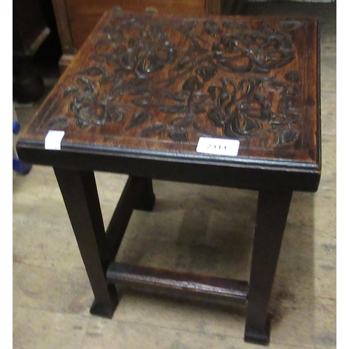 2311 - Small square mahogany Arts & Crafts table with carved top