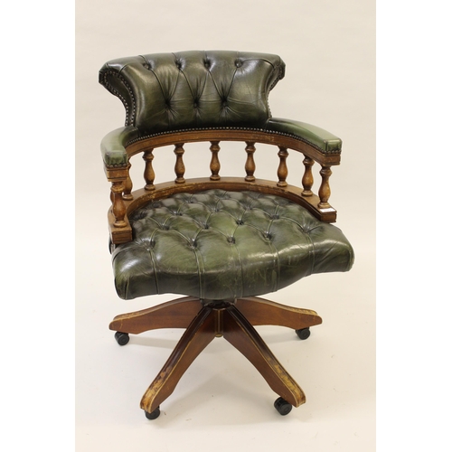 2312 - Reproduction green button leather upholstered captain's office chair