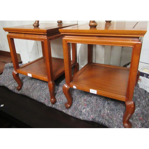 2315A - Pair of 20th Century Chinese square hardwood two tier occasional tables, 16ins x 21ins high