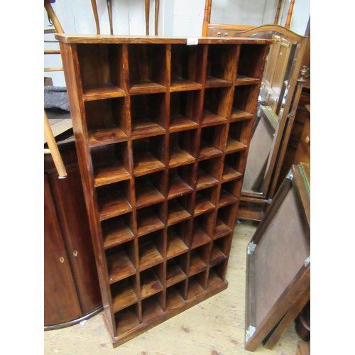 2315B - 20th Century hardwood floor standing pigeon hole unit, 29.5ins x 6.5ins x 56ins high