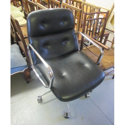 2316 - Black leather upholstered and chromium Eames type revolving office chair