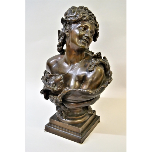 2318 - Albert Darcq, brown patinated bronze bust of a girl, signed on the platform base, 18ins high