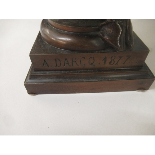 2318 - Albert Darcq, brown patinated bronze bust of a girl, signed on the platform base, 18ins high