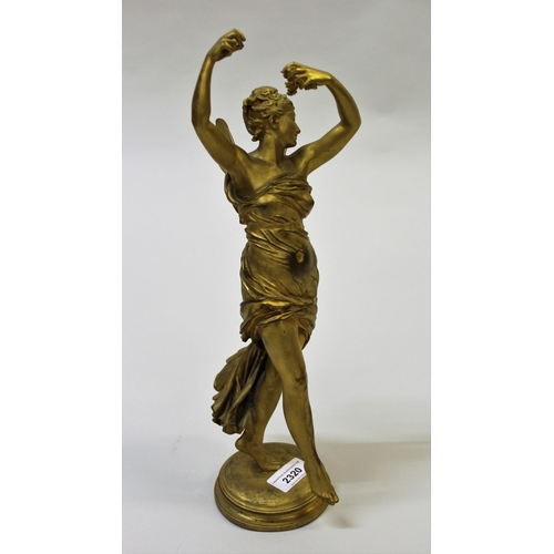 2320 - Eugene Delaplanche, gilt patinated bronze figure of a dancing nymph, signed in the bronze, also sign... 